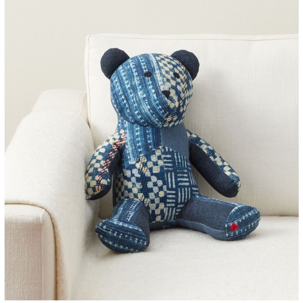 Pottery Barn Nelson Patchwork Teddy Shaped Pillow NIP